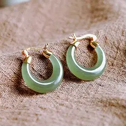 Natural Branco Jade Crescente Hoop Brincos para As Mulheres, Genuine Hetian Jades, Nephrite Lua Crescente Brinco Dangle, Jóias Finas