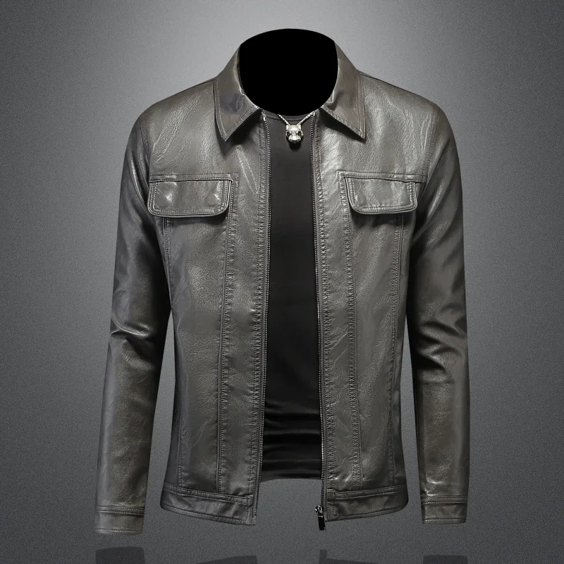 

2025 men's high-quality slim fit leather jacket, fashionable casual leather jacket, men's motorcycle leather jacket