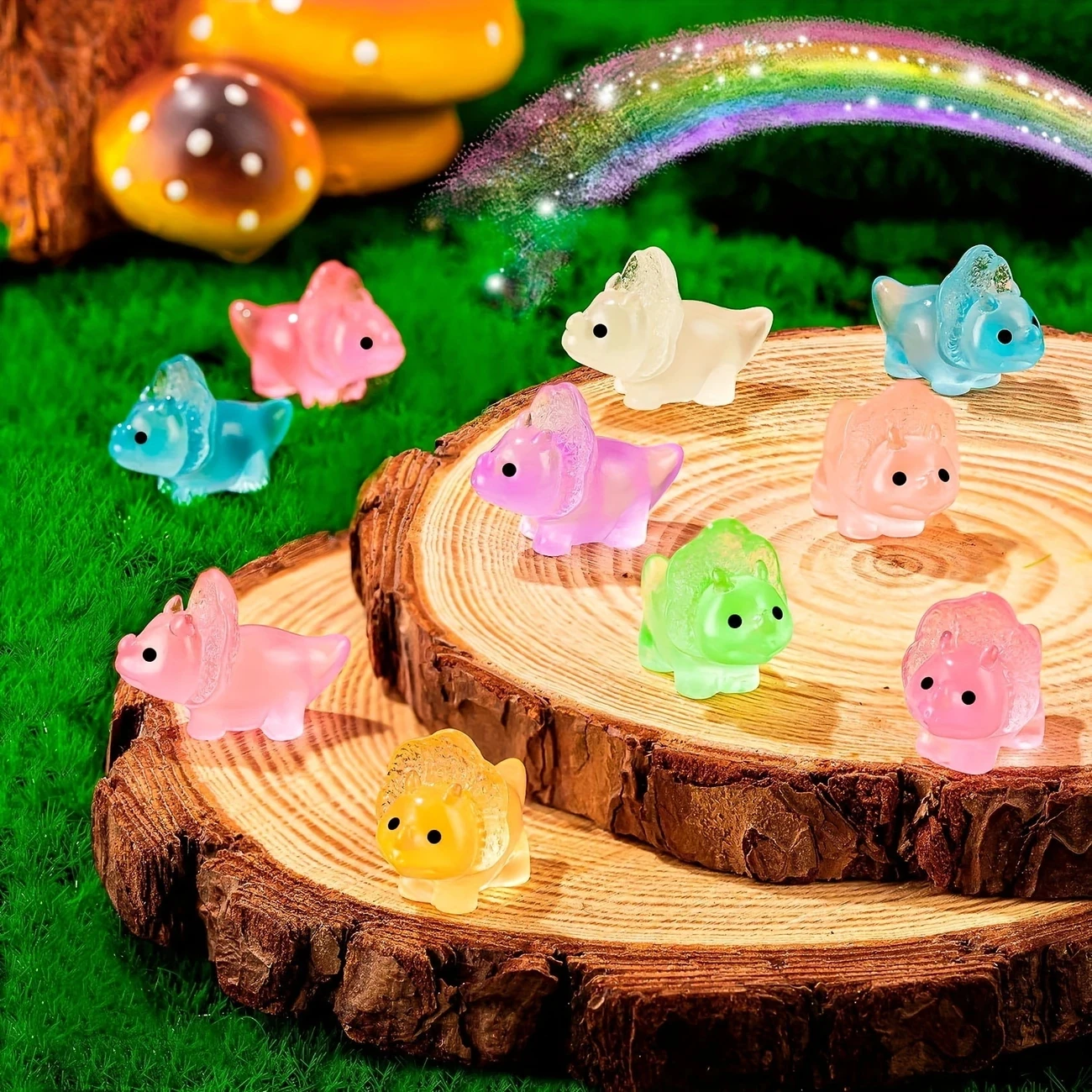 10/20pcs Luminous Mini Resin Dinosaur Glow in The Dark Tiny Triceratops Animal Figures for DIY Fairy Garden Glass Container