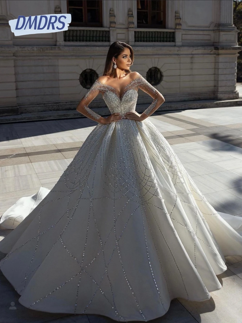 

Glitter Ball Gown Wedding Dress Charming O Neck Tulle Bridal Gown 2025 Elegant Customized Bride Women Fashionable Wear