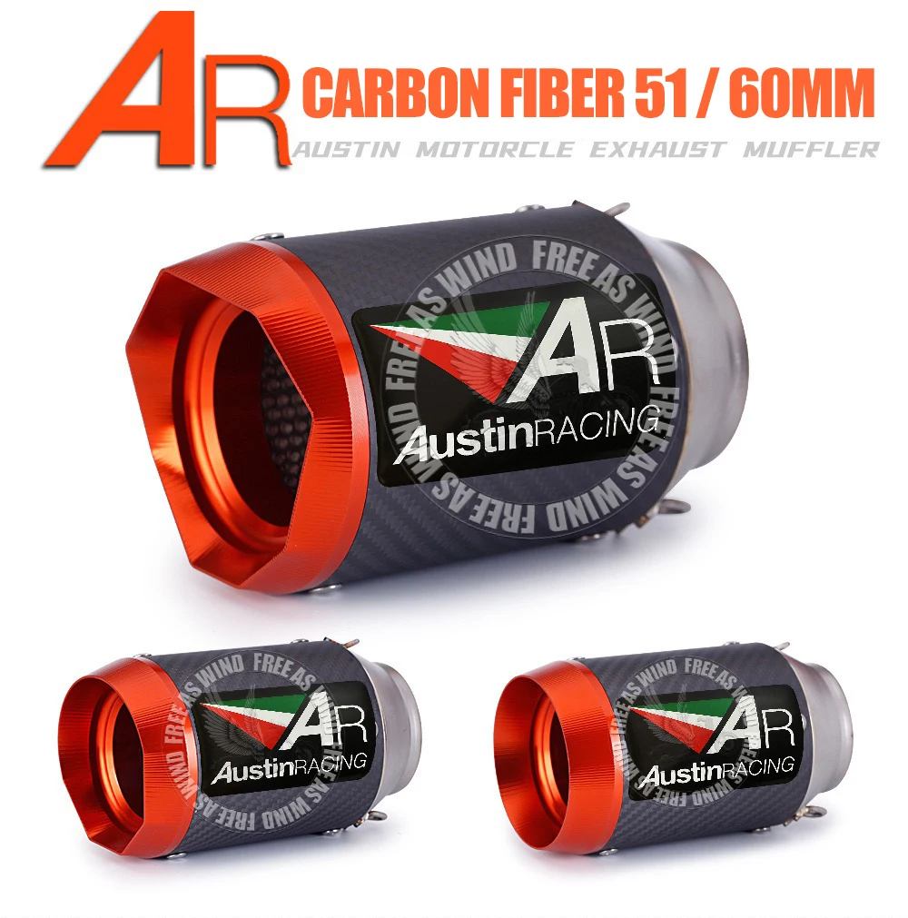 

Carbon Fiber AR austinracing Exhaust Muffler For GP1 Motocycle Exhaust Tail Pipe Modified Upgrade 51mm 60mm Inlet Universal