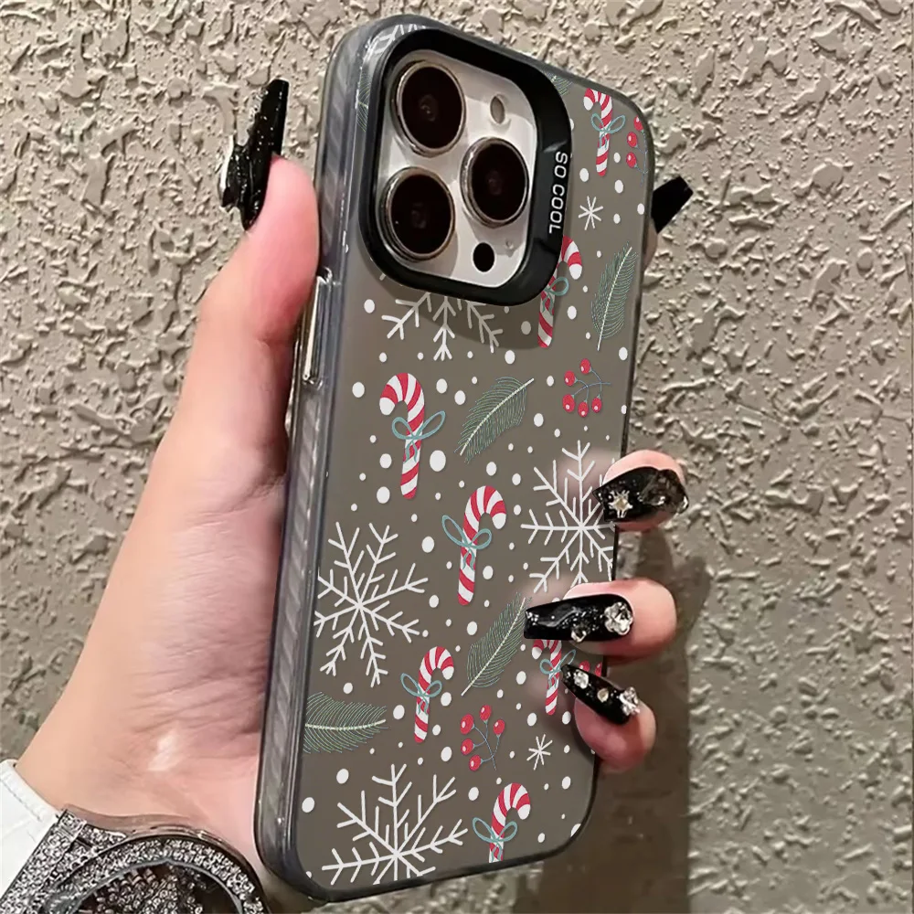 عيد الميلاد الثلج قضية الهاتف آيفون 17 برو ماكس 16 15 14 13 12 11 برو ماكس زائد 7 8 زائد X Xs Xr الأسود للصدمات غطاء من البولي يوريثان #6