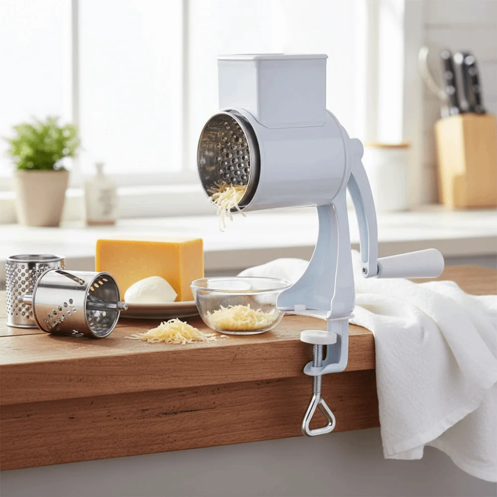

with Hand Crank Manual Nut Grinder Rotary Drum Aluminum Alloy Dried Fruit Crusher Table Clamp Design Labor Saving