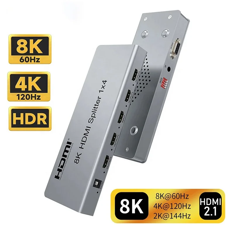 8K 60Hz 4K 120Hz HDR HDMI Splitter 1x4 7680x4320/60Hz HDMI Splitter 1 In 4 Out With IR Edid RS232