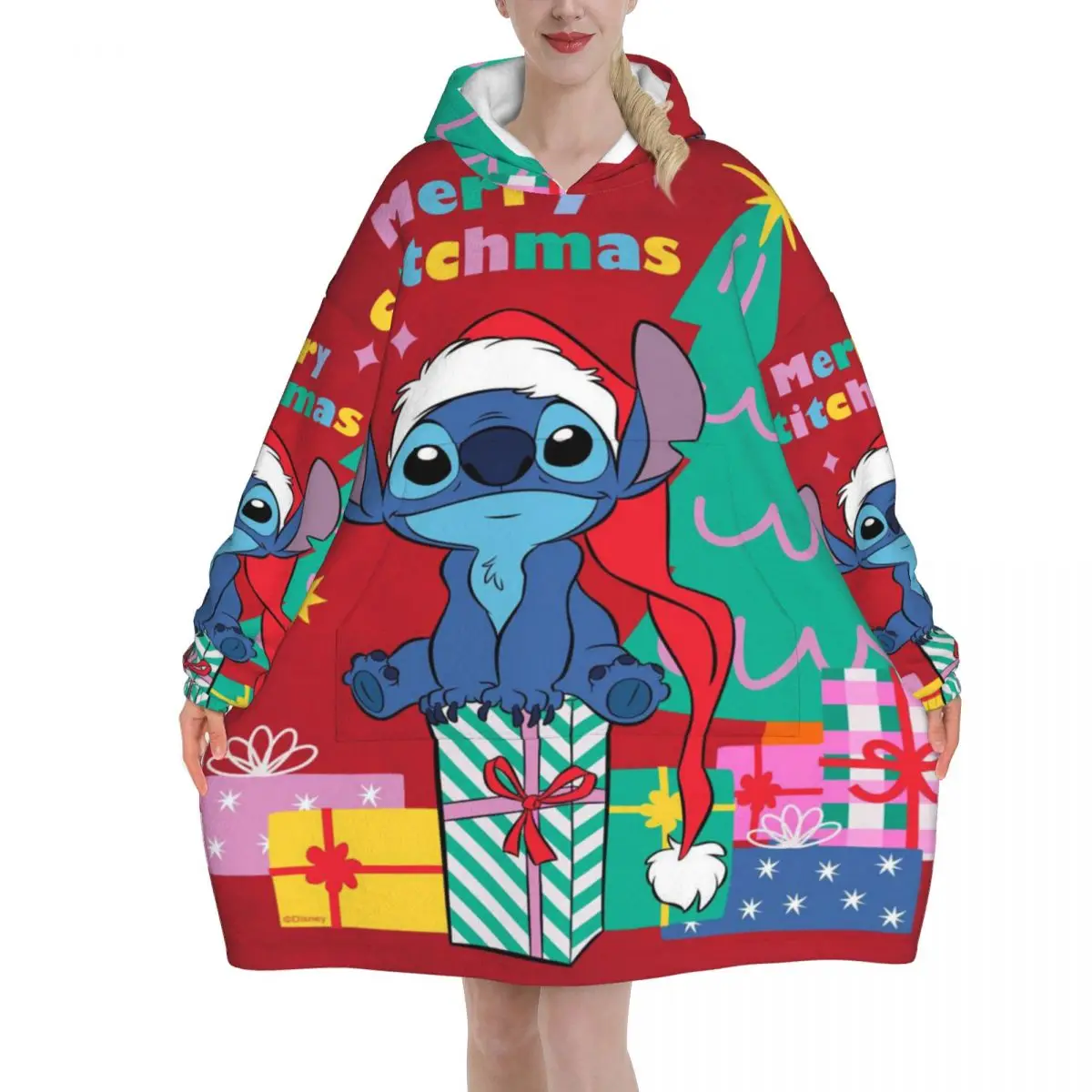 

Stitchs Christmas Winter Snow Santa Blanket Hoodie Oversized Wearable Sweatshirt Blanket Warm Gifts for Women Girls Girlfriend