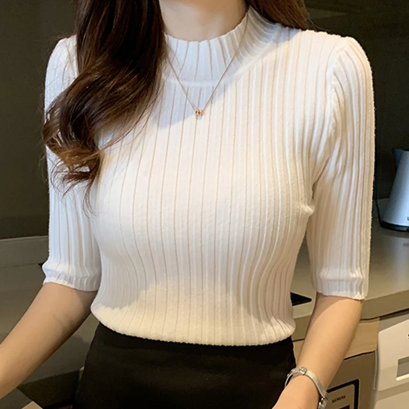 Blouse Women Blusas Mujer De Moda 2024 Verano Half Sleeve Women Tops Female O-Neck Knitted Blouse Shirt Women Blouses Blusa E404