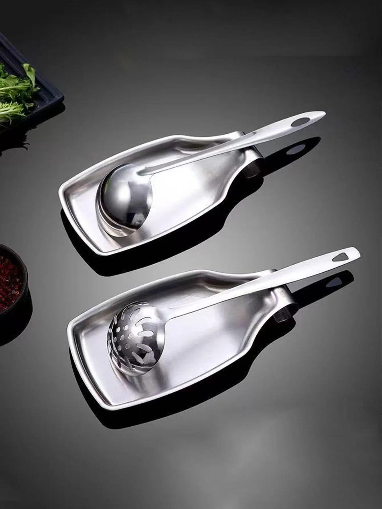 Stainless Steel Tray Kitchen Spoon Holder Spatula Tray Colander Spoon Holder Rice Spoon Storage Rack Buffet Spoon Holder 1Pcs