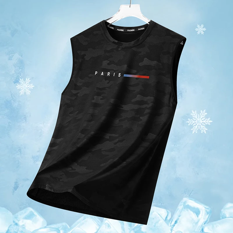 Men's Camouflage Ice Silk Sports Vest Summer Sleeveless T-Shirt Casual Print Outdoor Running Top Trendy Cross-Border T-Shirt