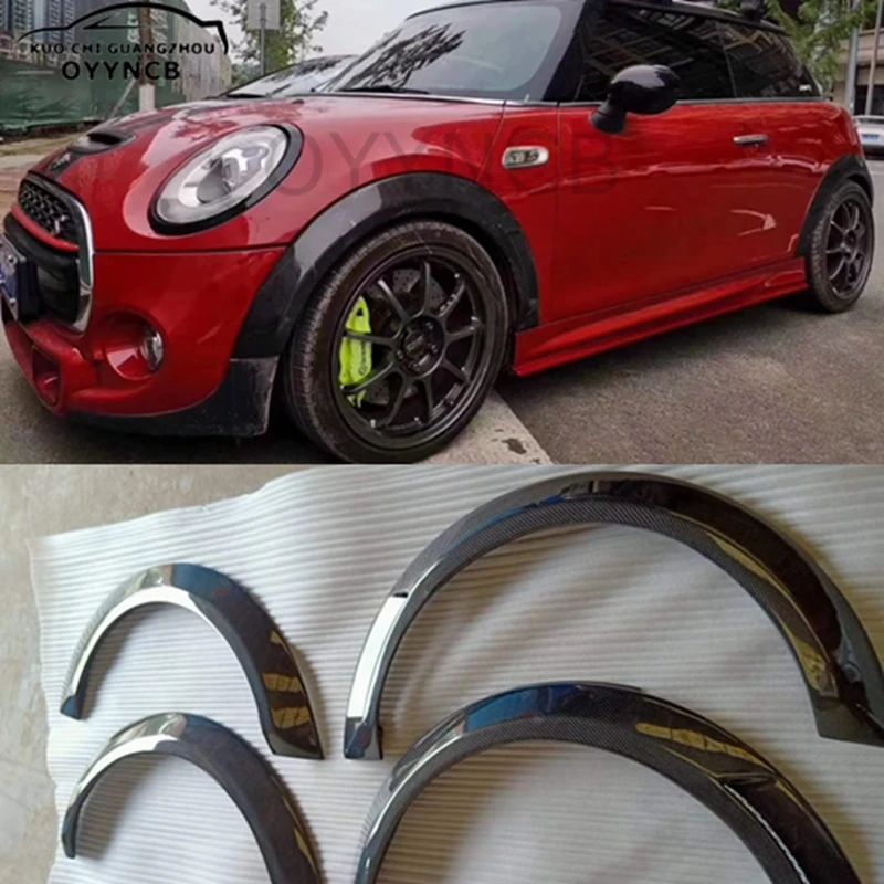 4PCS Car Real Carbon Fiber Wheel Eyebrow Eyelids Fender Arches Flares Trim Cover Sticker For BMW Mini F56 F55 Cooper S 2014-2021