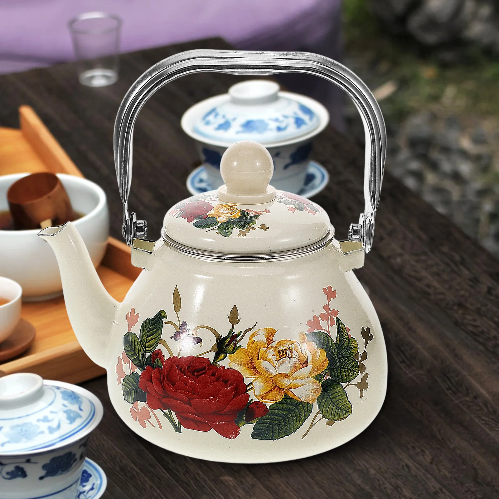 

Enamel Pot 1 Liter Large Capacity Vintage Kungfu Teapot For Stovetop Chinese Loose Tea Retro Enameled Kettle Rust