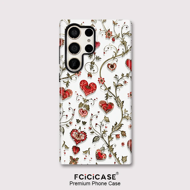 Fcicicase Phone Case For Samsung Galaxy S26 Edge A56 A26 S25 Ultra S24 Plus S23+ S20 FE A36 A16 Love Heart Flower Matte Cover