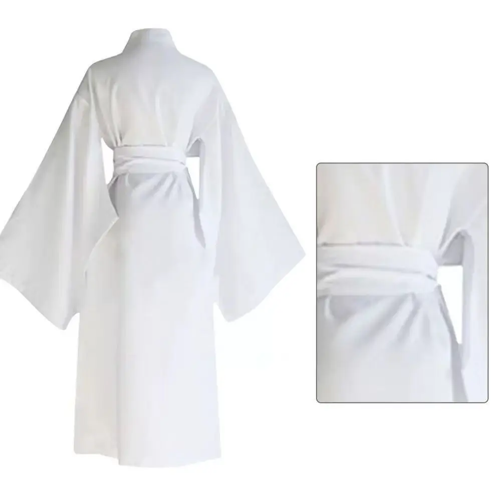 2025 White Traditional Japanese Kimono with Belt Robe Length Sleeves Yukata Pajamas