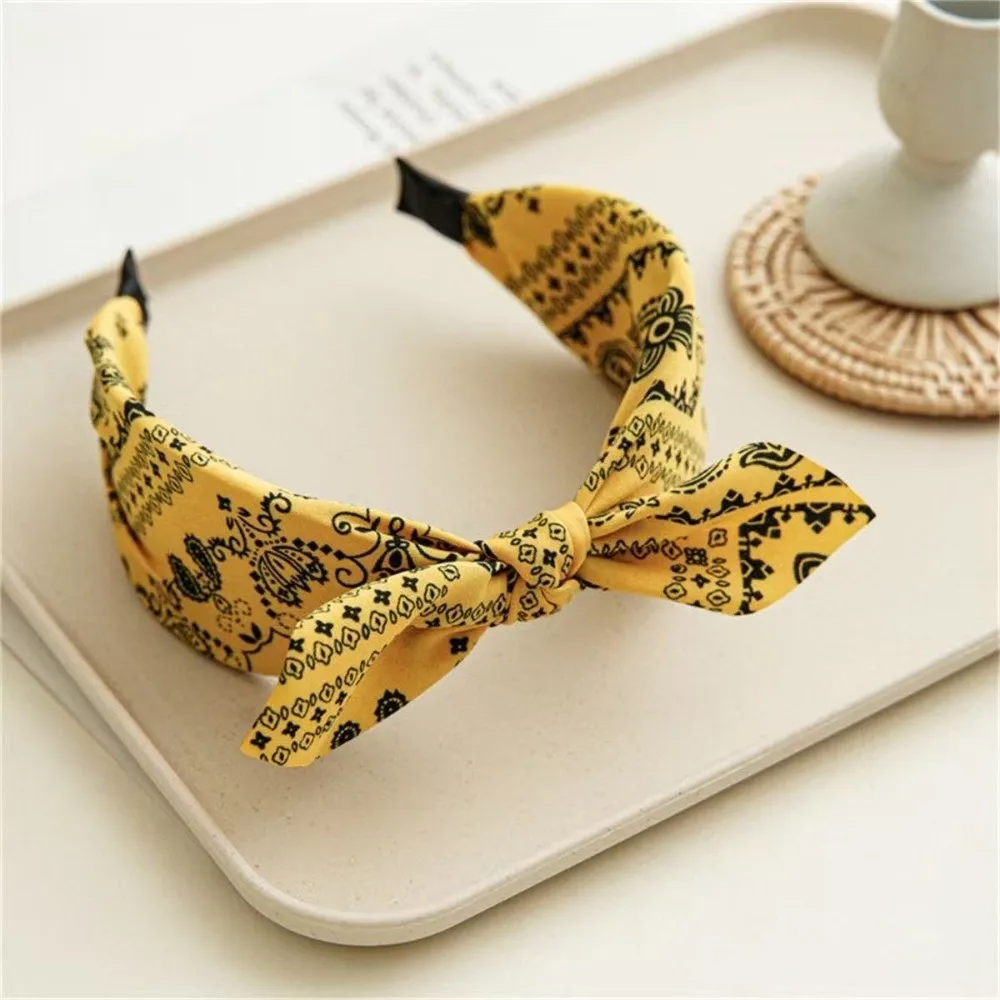 Fashion Bow Knot Women's Wide Headband Cross Rabbit Ear Retro Polka Dot Hairband Hair Clip Printed Hair Hoop Headwear Girls