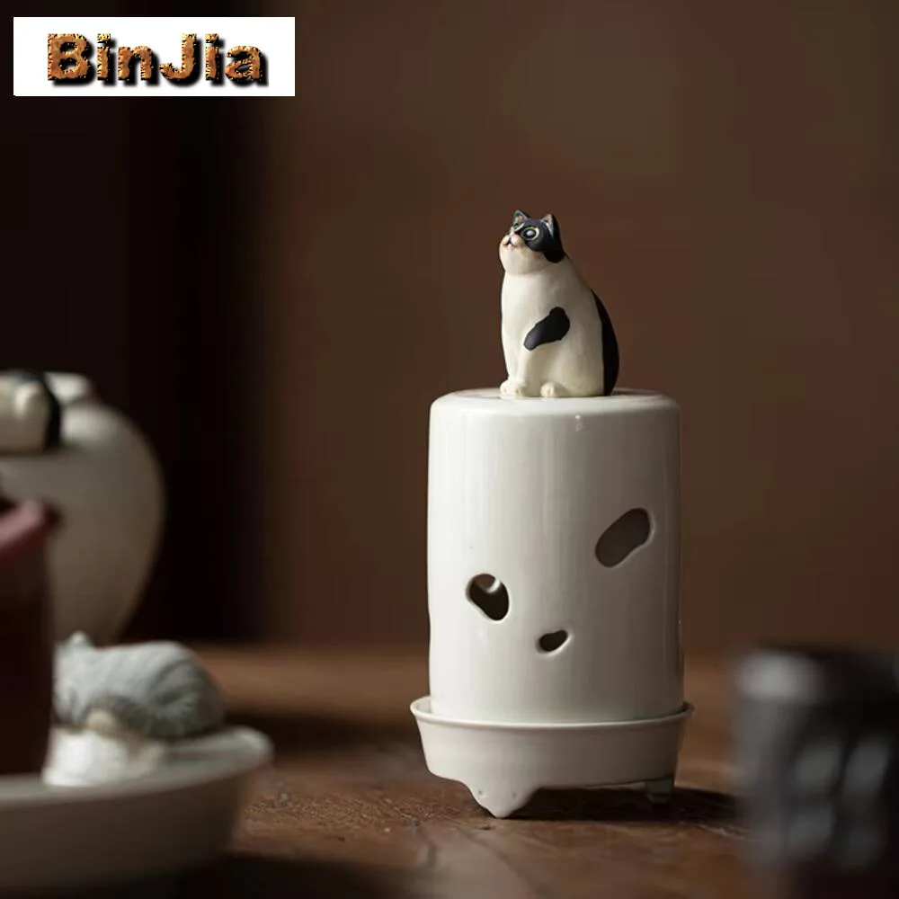 

Ретро трава, дерево, серый держатель для благовоний, креативный кот, керамический фонтан, украшение, распределитель запаха, аксессуары для чайной церемонии