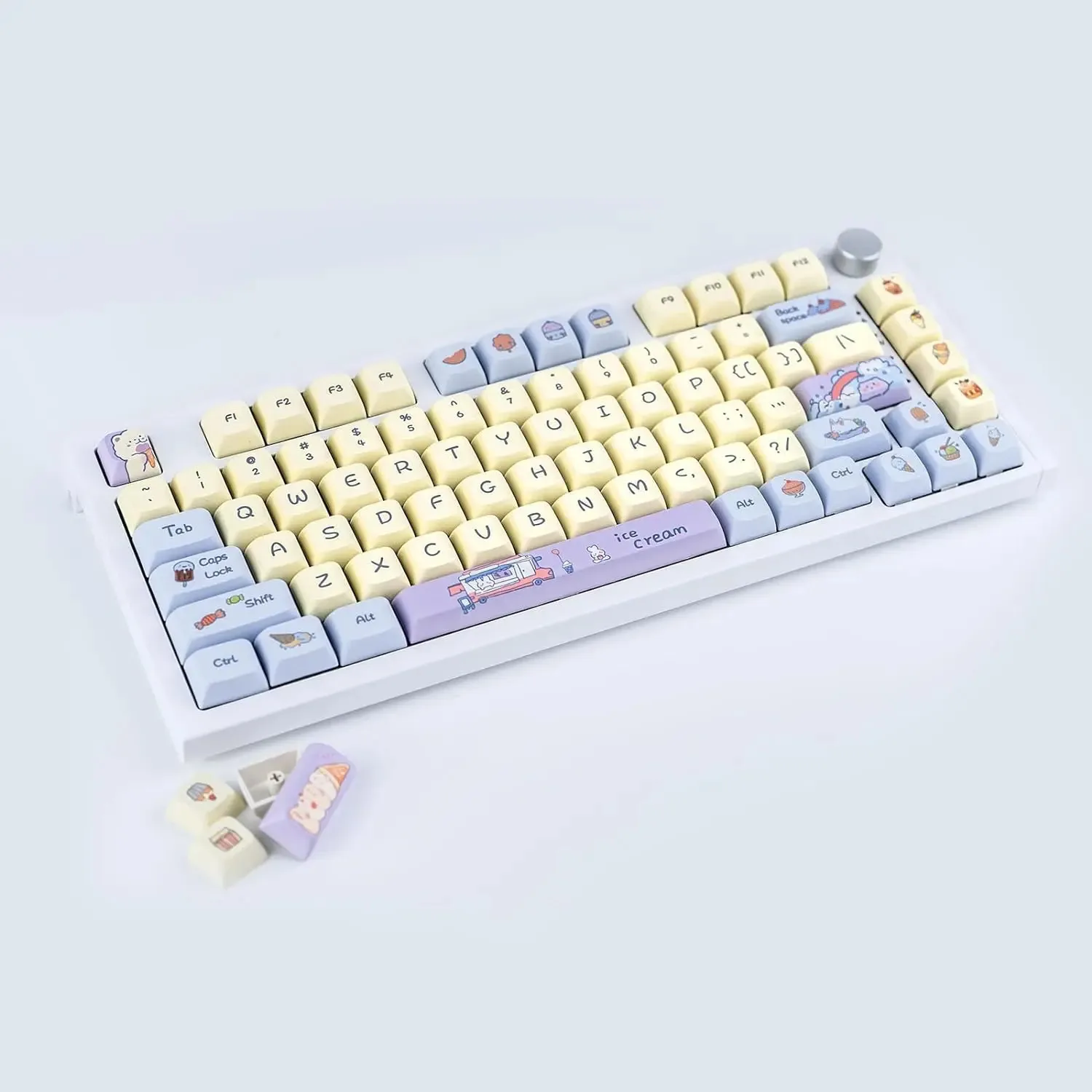 Imagem -06 - Conjunto de Keycaps Pbt Xda Low Profile Keycaps 65 Keycaps Creme Bonito Kawaii Dye-sub 133 Chaves