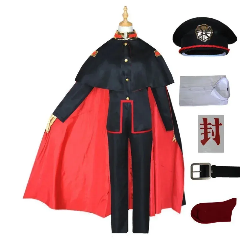 Anime Jibaku Shounen Hanako kun Yugi Amane Cosplay disfraz de Halloween capa vinculante negro conjunto completo uniforme peluca sombrero conjunto