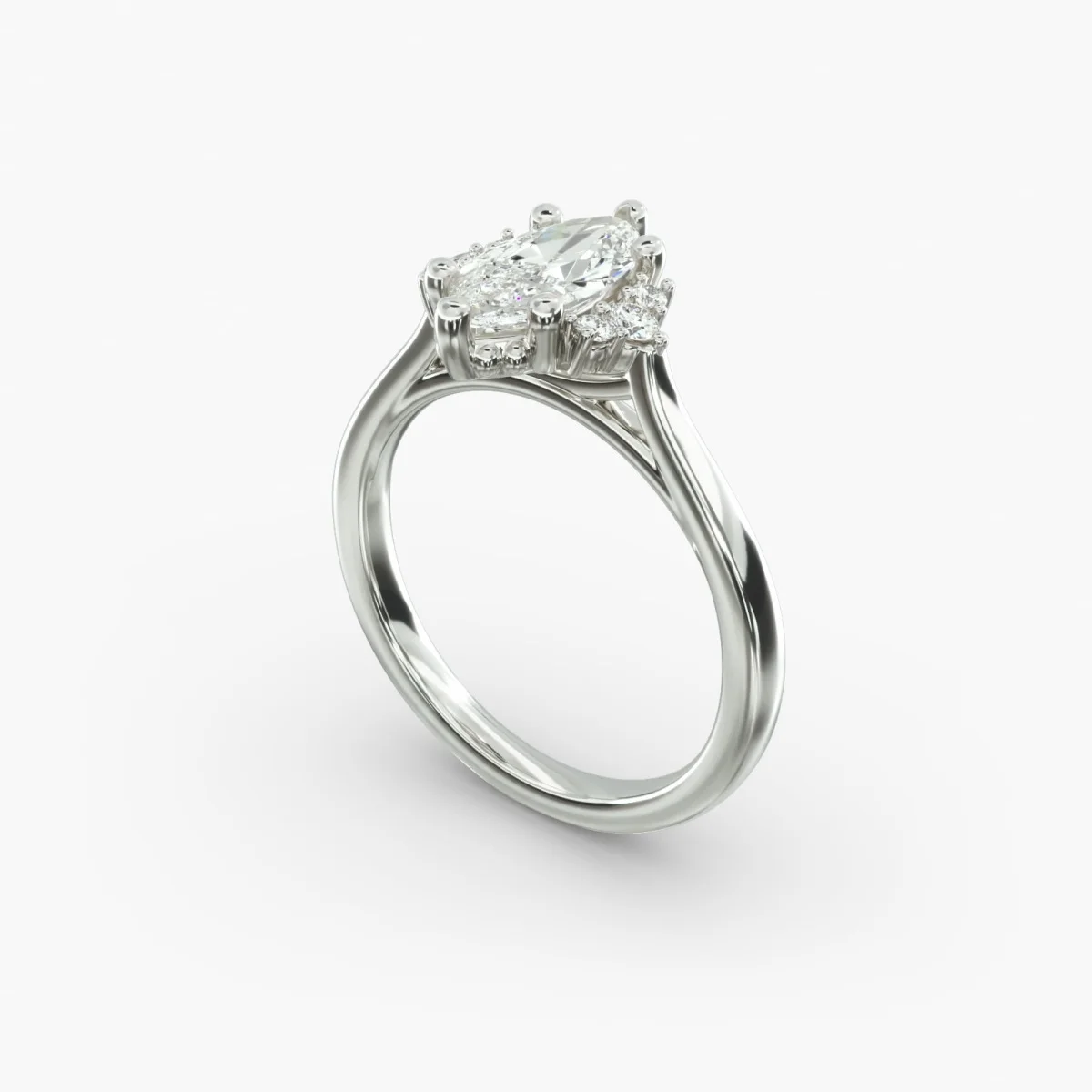 1.0-3.0ct Marquise Cut Lab Grown Diamond Ring PT950/14K/18K White Gold Bead Accent Sides Genuine Diamond Ring For Engagement