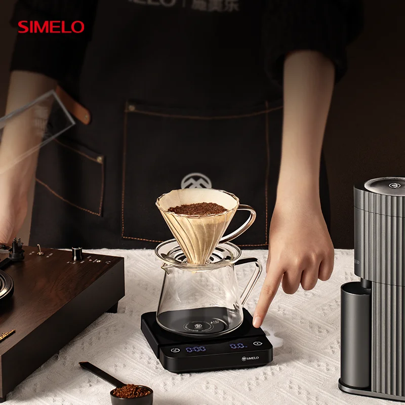 SIMELO 블랙 미니 커피 콩 스케일 바리스타 손으로 양조 커피 전자 계량 에스프레소 듀얼 모드 주방 타이밍 스케일