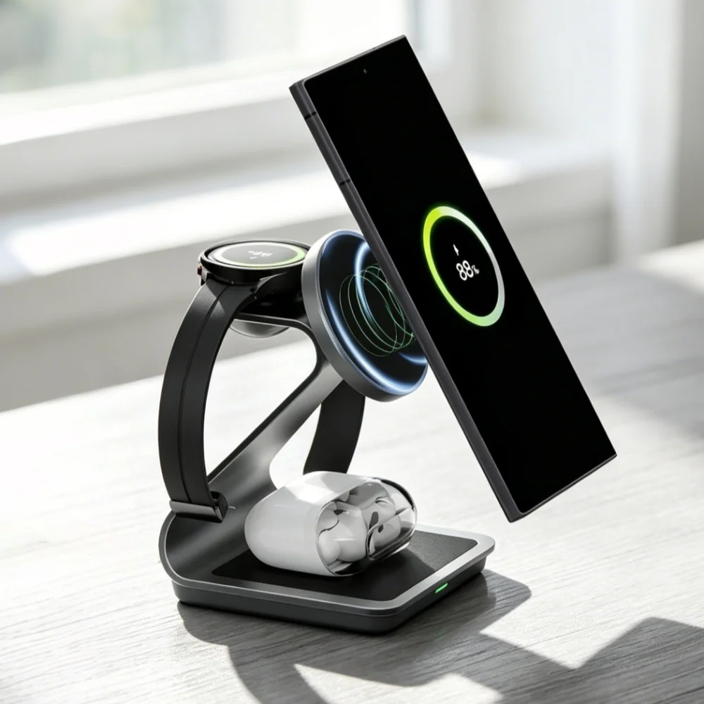 Desktop 3 in 1 Magnetic Wireless Charger For Samsung S26 S25 S24 Galaxy Watch 8/7/6/5/4/3 Ultra Buds Pro 2 Fast Charging Station