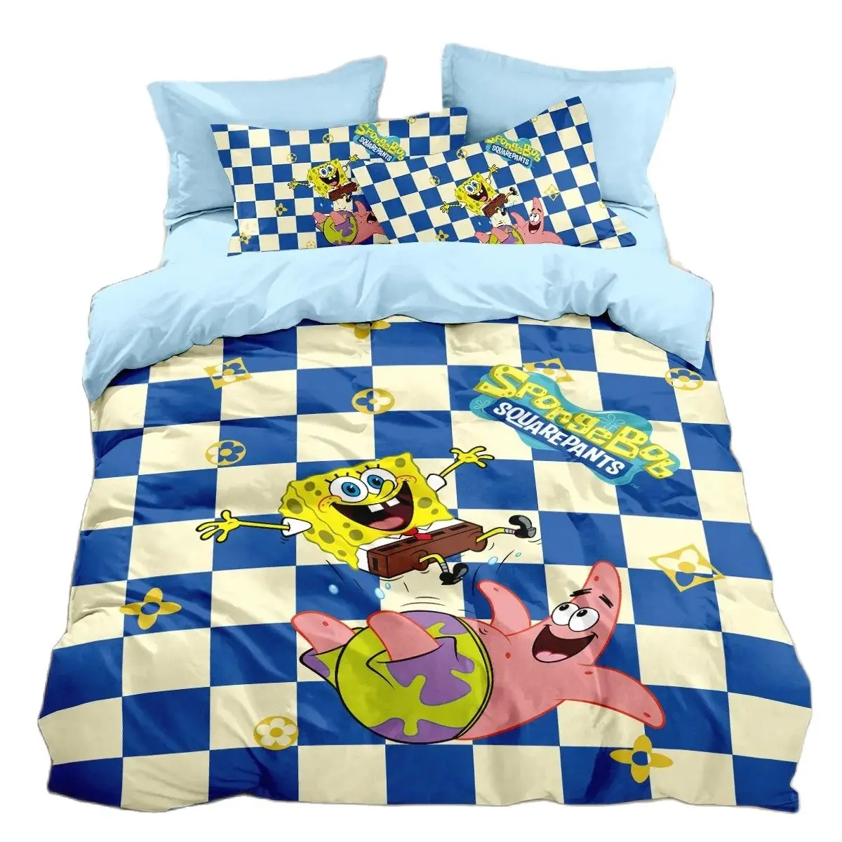 Cartoon 3d SpongeBobed Bedding Set Patricks Squidwards Duvet Cover Pillowcase Bed Set For children Boys Girls and adults