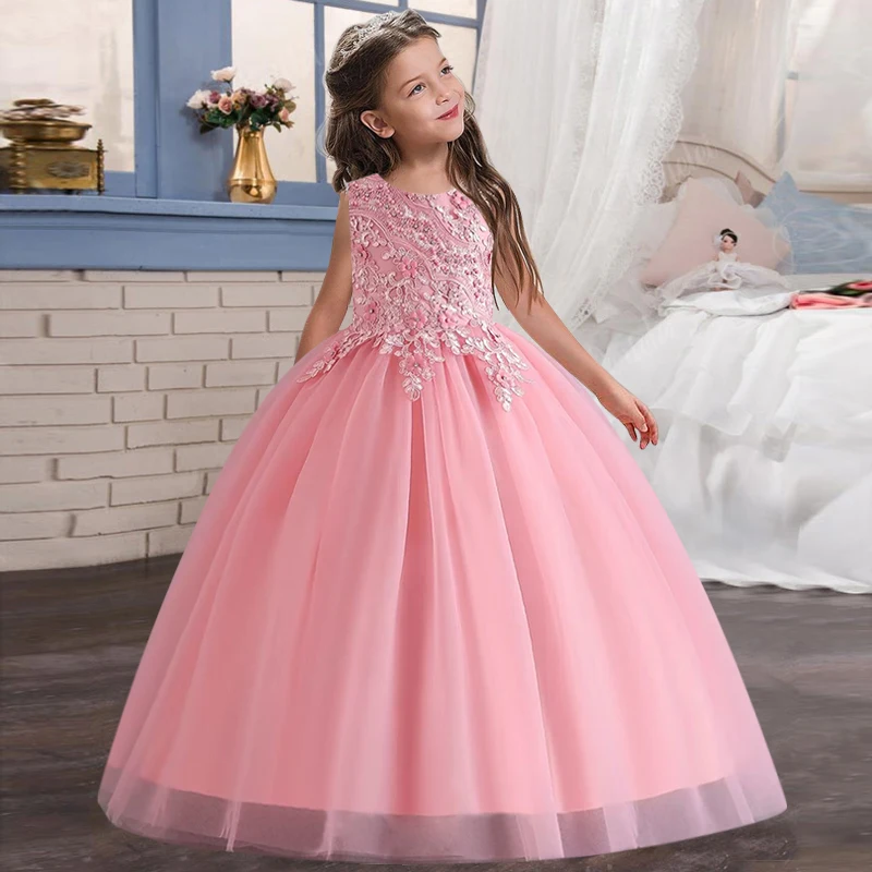 

Girls' Pearl Embroidered Princess Dress 4-12 Year Old Children's Back Strap Wedding Dress Banquet High end Evening Dress