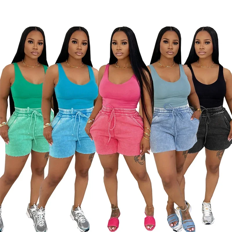 Sommer Sportliche Fitness Outfits Frau Zwei Stück Set Tank Ärmelloses Top und Shorts Lauf Workout Sweat Anzug Casual Passenden Sets