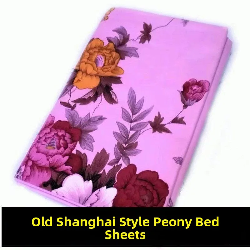 Classic Shanghai Style Large Peony Print Bed Sheet Single Piece All Seasons National Vintage Fabric Bedding Linen Cover