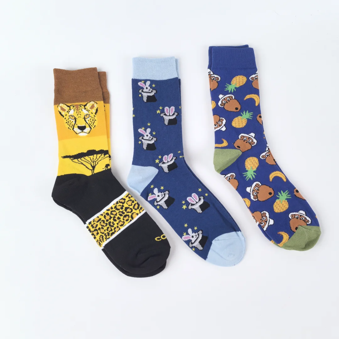1 Pair Of Leopard, Monkey, Rabbit Pattern, Trendy Fashion Men's Mid-Calf Socks, Suitable for All Seasons