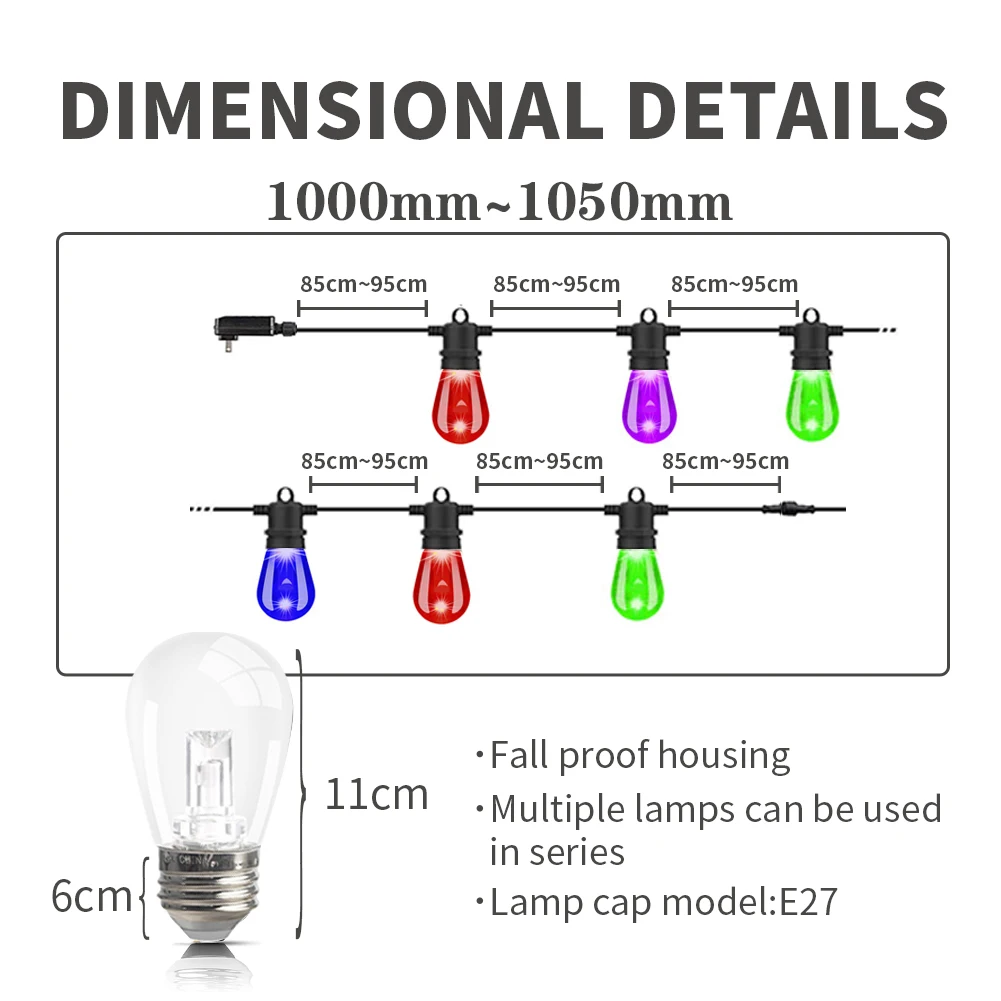 10m 20m 30m 12V LED Outdoor String E27 S14 RGBW TUYA APP Controller Waterproof Patio Backyard Holiday Lights Decoration Garden