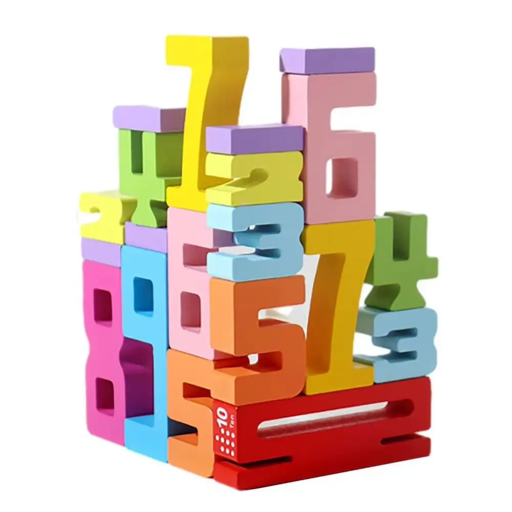 木製デジタルビルディングブロック大粒子バランスゲーム 3D デジタルパズル組立レンガ教育スタッキングブロック