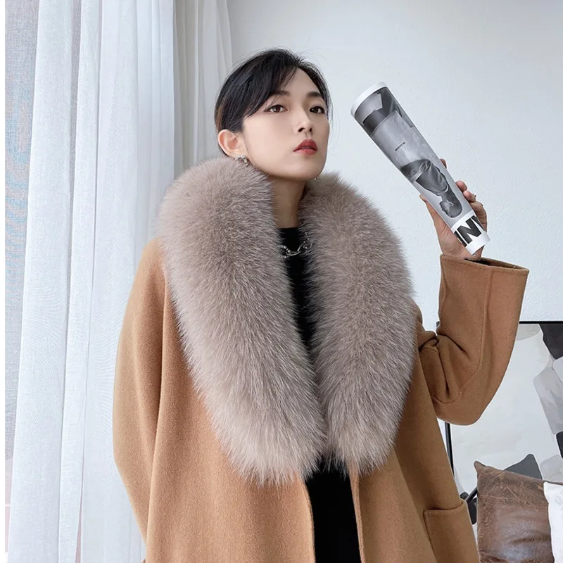 Real Fox Fur Collar For Women Men Coat Jacket Shawl Wraps Winter Warm Fur Collar Extra Large Size Neck Warmer Fur Scarf Shawls