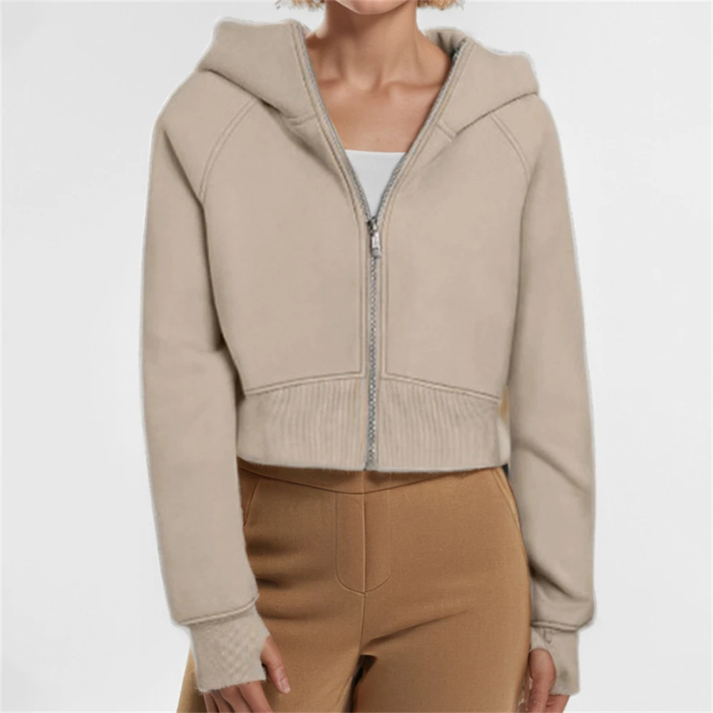 Women Hoodie Autumn Casual Loose Long-sleeved Zipper Hooded Sweatshirt Coat Solid Color Temperament Elegant Cardigan Tops Jacket