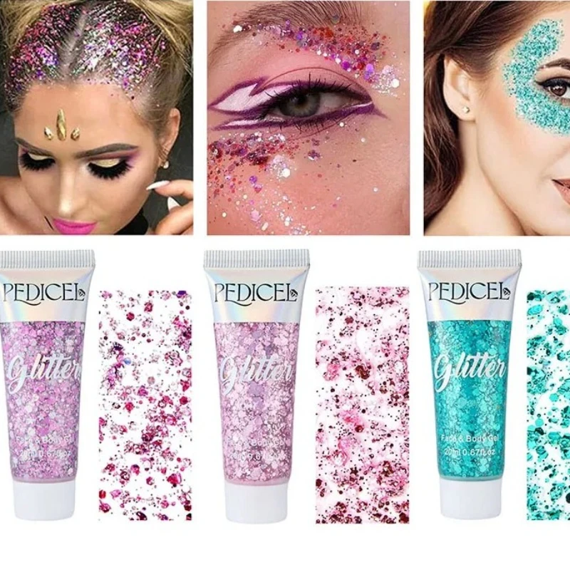 Eye Glitter Nail Hair Body Face Glitter Gel Art Flash Loose Sequin Cream With Smear Spoon Festival Glitter Decor Multifunctional