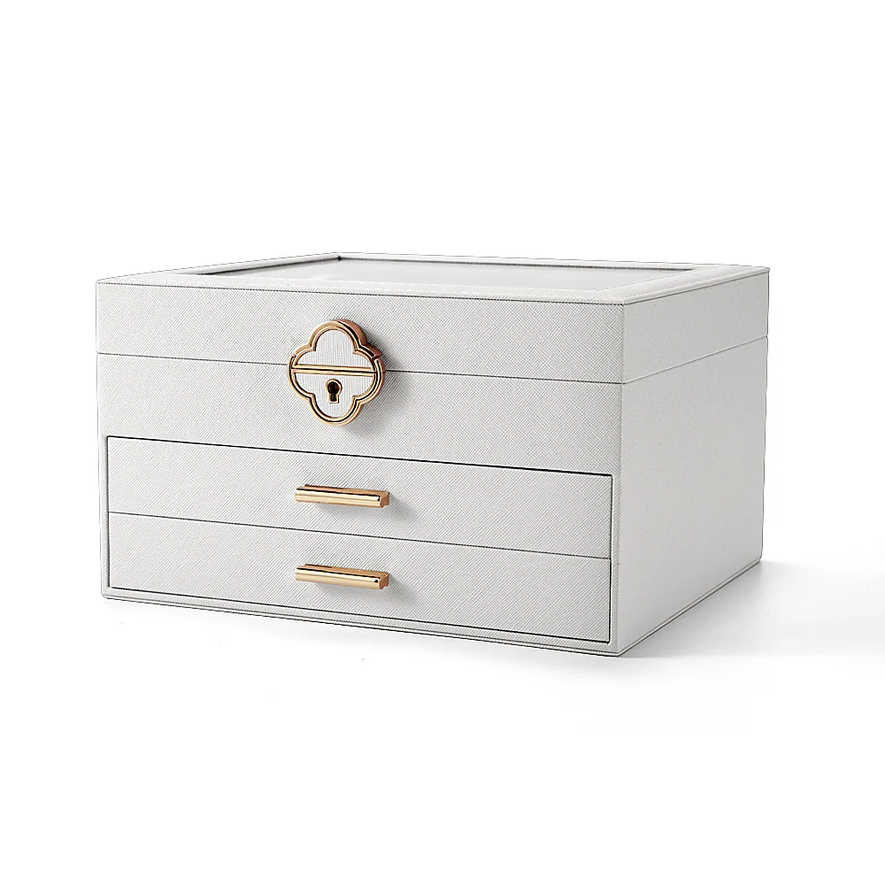 

Роскошный трехслойный ящик для хранения ювелирных изделий большой емкости с замком для хранения ювелирных изделий