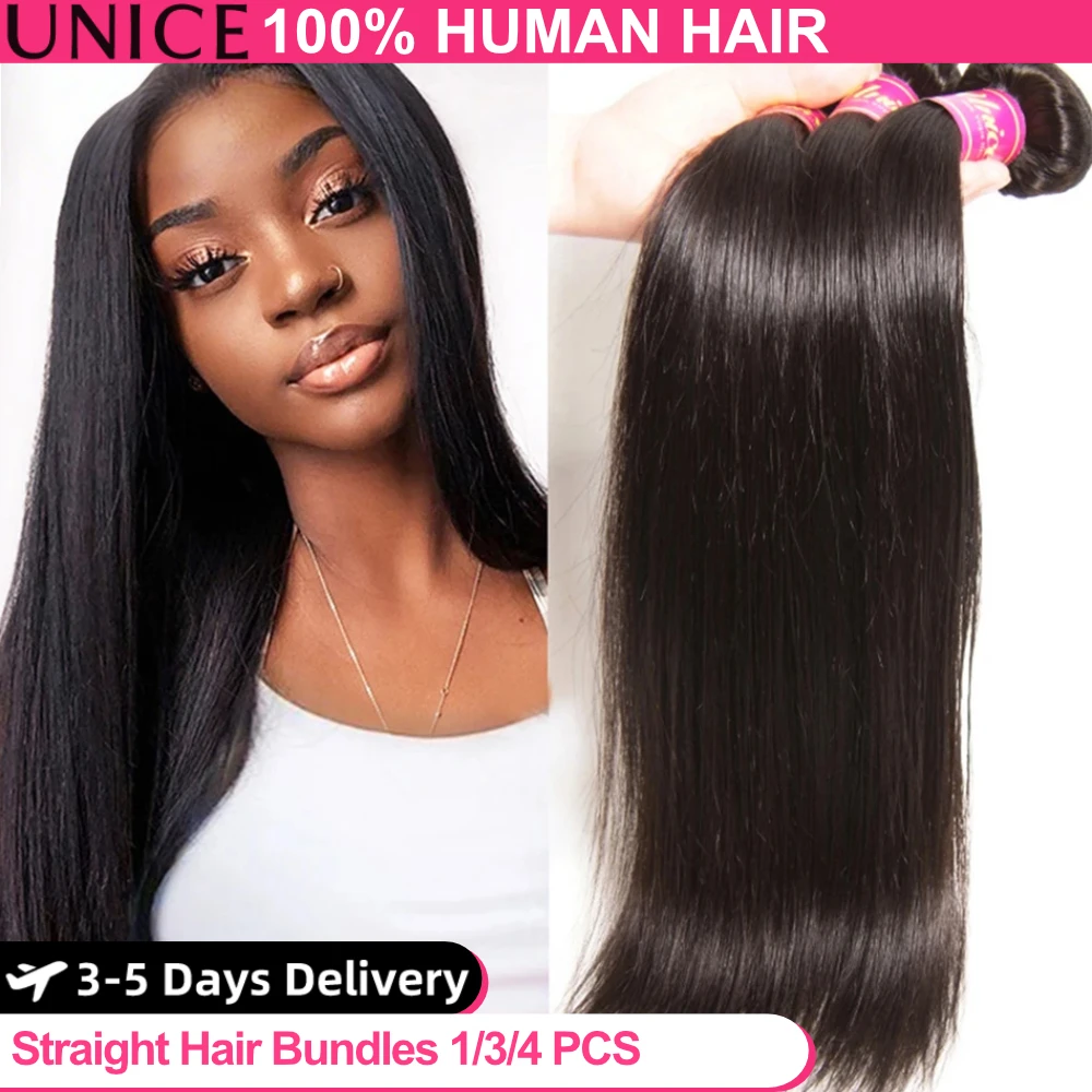 UNICE HAIR 페루 스트레이트 헤어 번들 내추럴 컬러 100% 인간 8-30인치 버진 위브 1/3 PCS