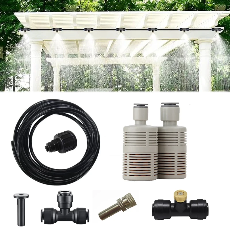 

DIY Misting Cooling System Misters Contains Brass Atomizing Nozzles Tee Fittings End Plug, Cable Ties for Outdoor Spray System