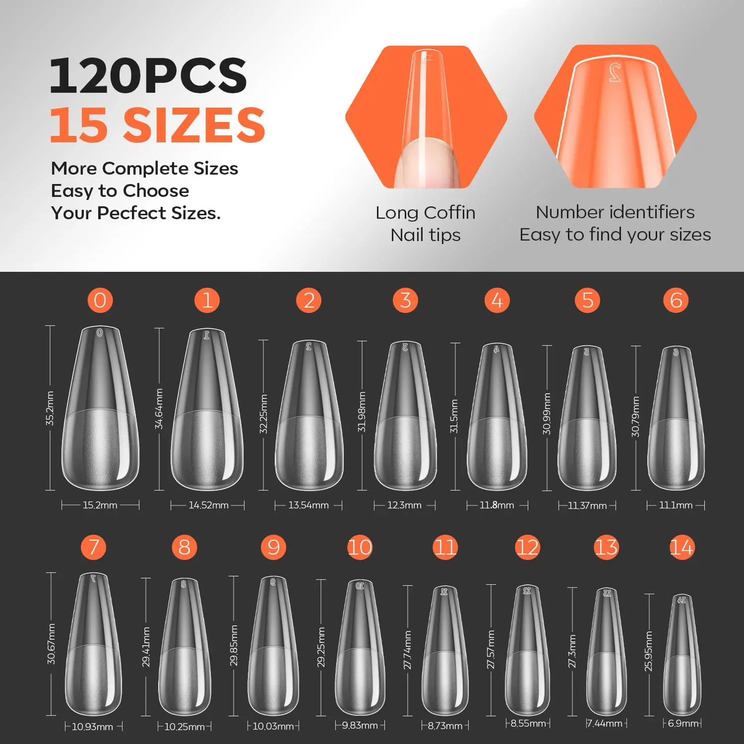 

Накладные ногти Modelones Pro Luxe Instant Nail Apex Tips, 15 размеров, длинные, форма «кофен», предварительно обработанные, утолщенные, прочные, акриловые, полное покрытие, 240 шт.