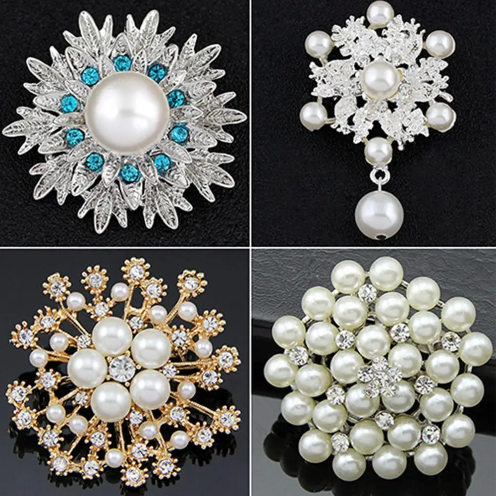 Dropshipping!!Elegant Brooch Breastpin Easy Matching Alloy Flower Faux Pearls Women Brooch Pin