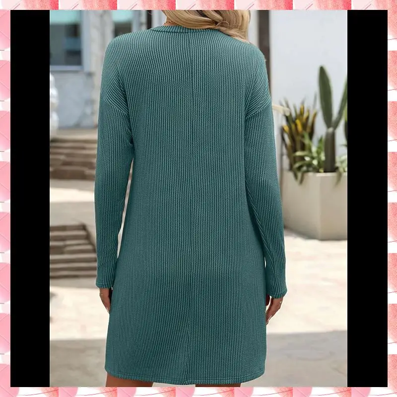 Mini robe t-shirt côtelée à manches longues et col rond pour femme, décontractée, automne