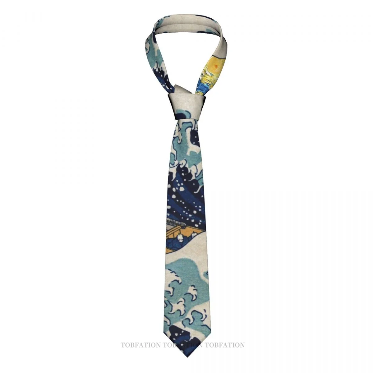 Starry Night Kanagawa Wave Vincent Van Gogh Painting Classic Men's Printed Polyester 8cm Width Necktie Cosplay Party Accessory