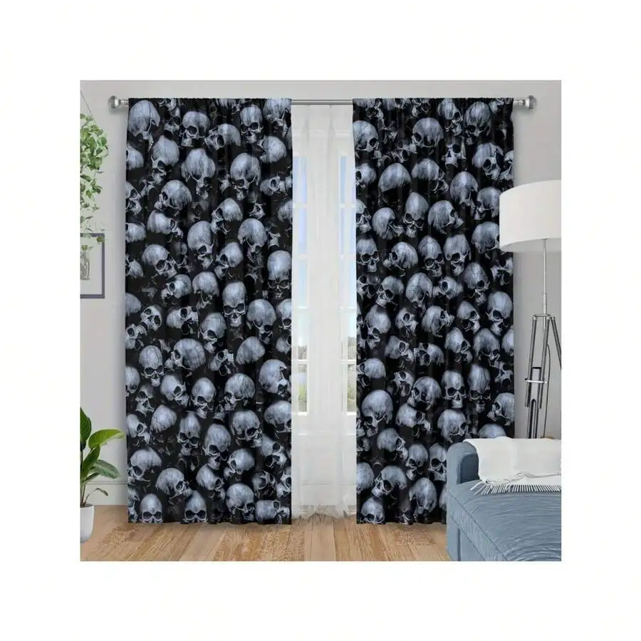 Skull Pattern Blackout Heat Insulation Curtains 100% Polyester Modern Gothic Style For Bedroom Living Room