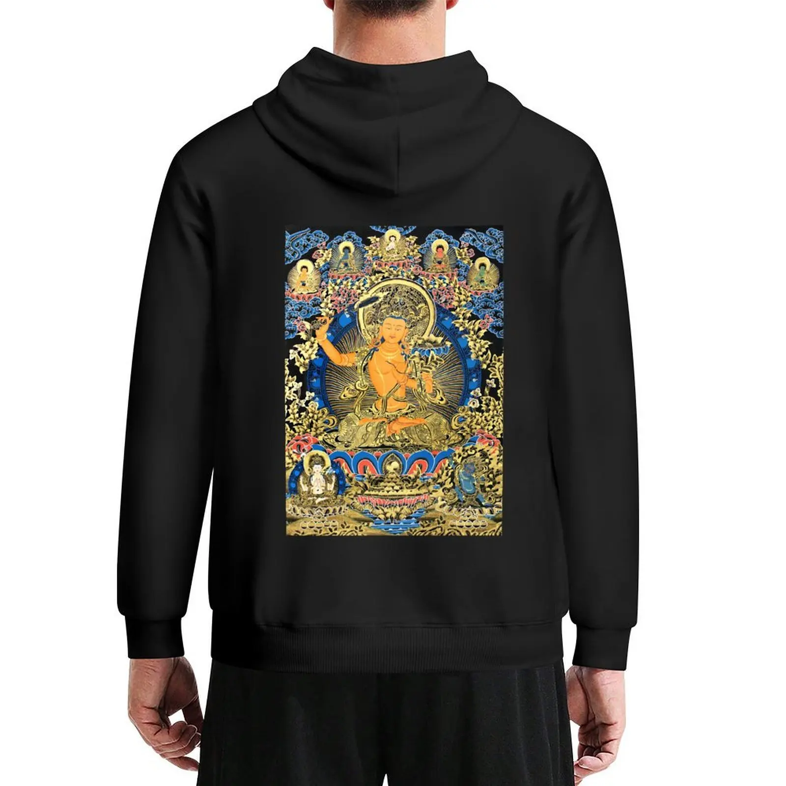 

Mandala 102 Bodhisattva Manjushri Gold Blue Thangka Hoodie graphic t shirts men autumn clothes tracksuit