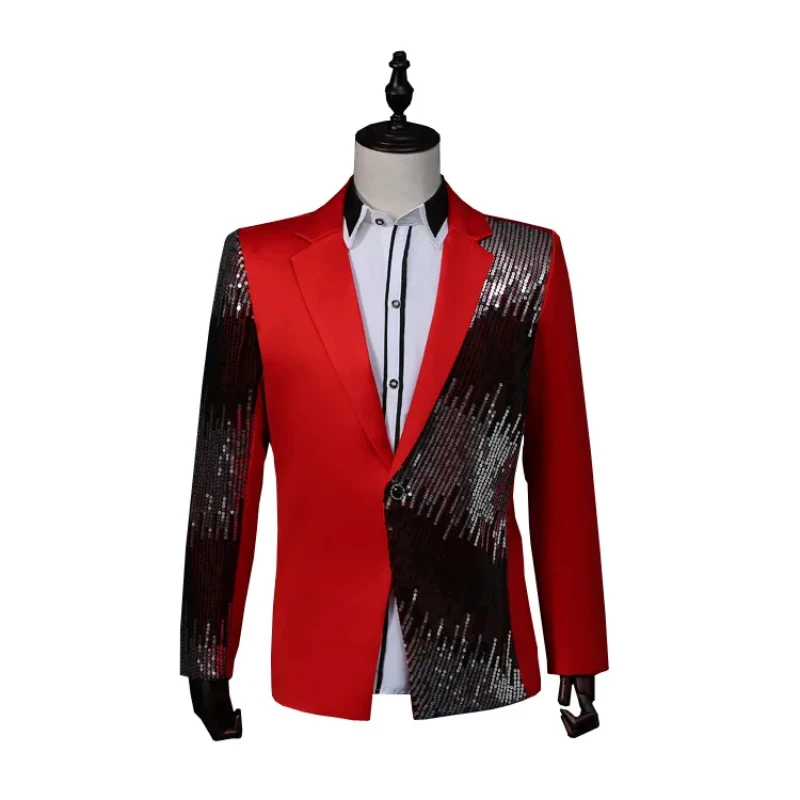 2024 Gradient Lightning Performance Suit for Men, Fashion Sequin Blazer, Stage Host Emcee Nightclub Bar Singer Jacket,Asian Size