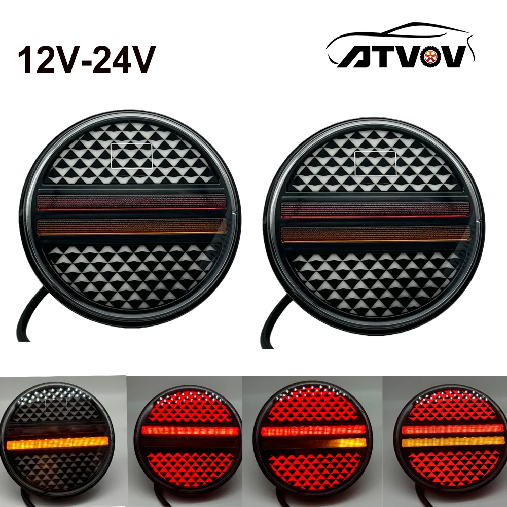 

ATVOV 2pcs 5.3" Round LED Trailer Tail Rear Brake Light Dynamic Flow Turn Signal Lamp Indicator Truck Caravan Lorry Tractor Bus