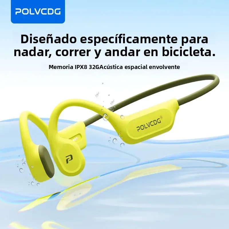 Audífonos de Conducción Ósea POLVCDG X9 para Natación, 32G, IPX8, Resistentes al Agua, para Natación, Correr, Ciclismo, con Gancho para la Oreja