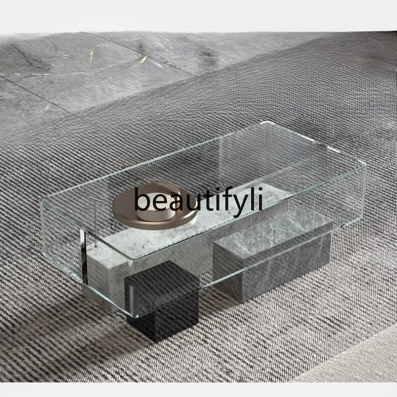 

Glass coffee table small apartment, marble, Lego figure with spotlight display cabinet