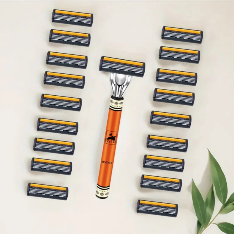 3-Layer Classic Razor, Razor Set, Stainless Steel Blade, Manual Safety Razor, Reusable Blade, Silicone Anti-Skid Layer