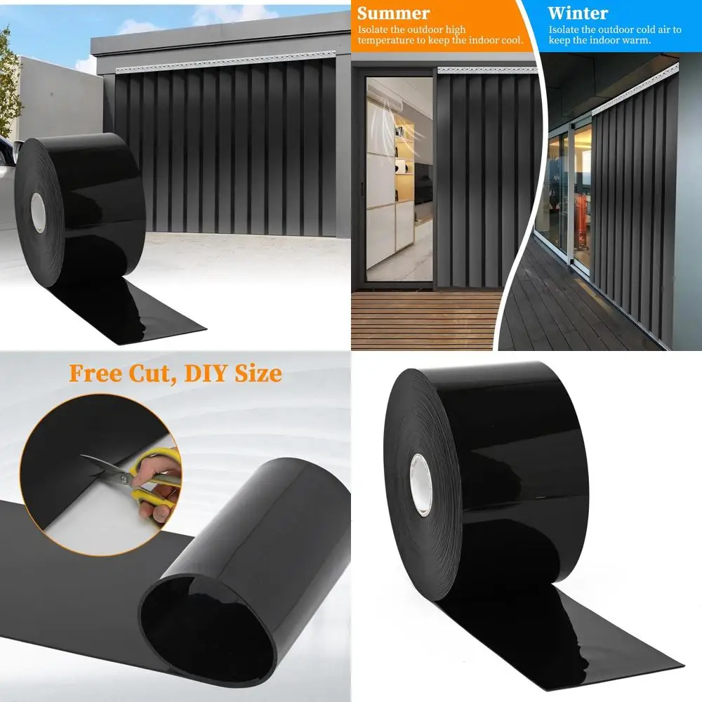 

Black PVC Strip Door Curtain, 164ft x 7in x 0.06in, Commercial Grade for Garages, Workshops, and Warehouses