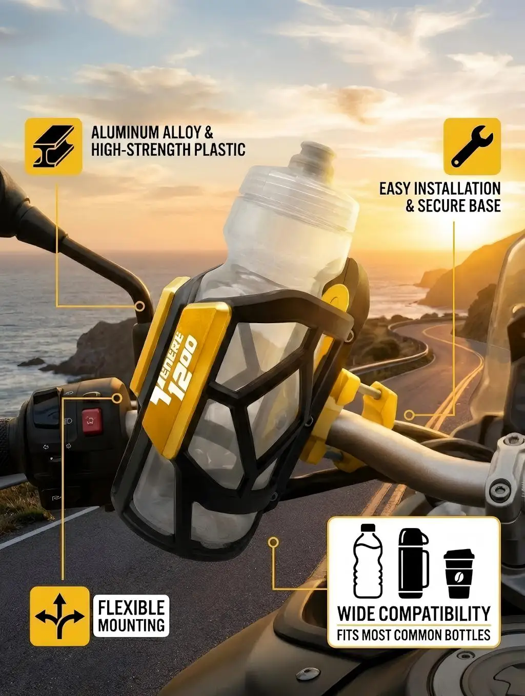 

Держатель для напитков/воды для мотоциклов Super Tenere, Tenere 1200, XT1200Z, XR1200ZE 2018-2019, универсальный, высокого качества