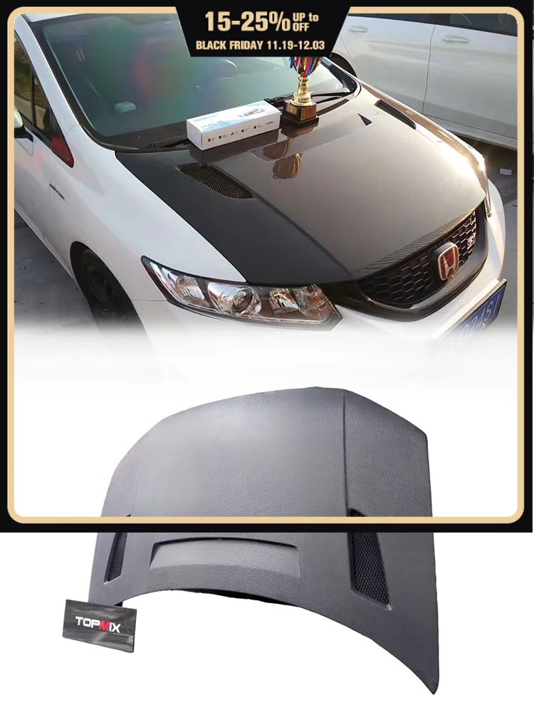 For 9 Gen Civic FB 4 Door Sedan Vented Hood - T Style, Exterior Front Sport Look & Engine Bay Heat Management Component